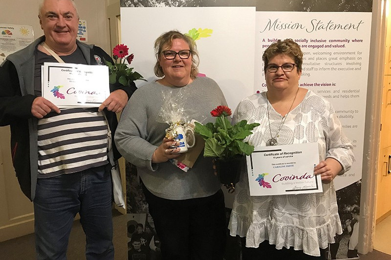 Valued helpers: Cooinda recently honoured a number of staff members at its recent annual general meeting, including Peter Conroy (from left), Sharon Lock and Caroline Smith.