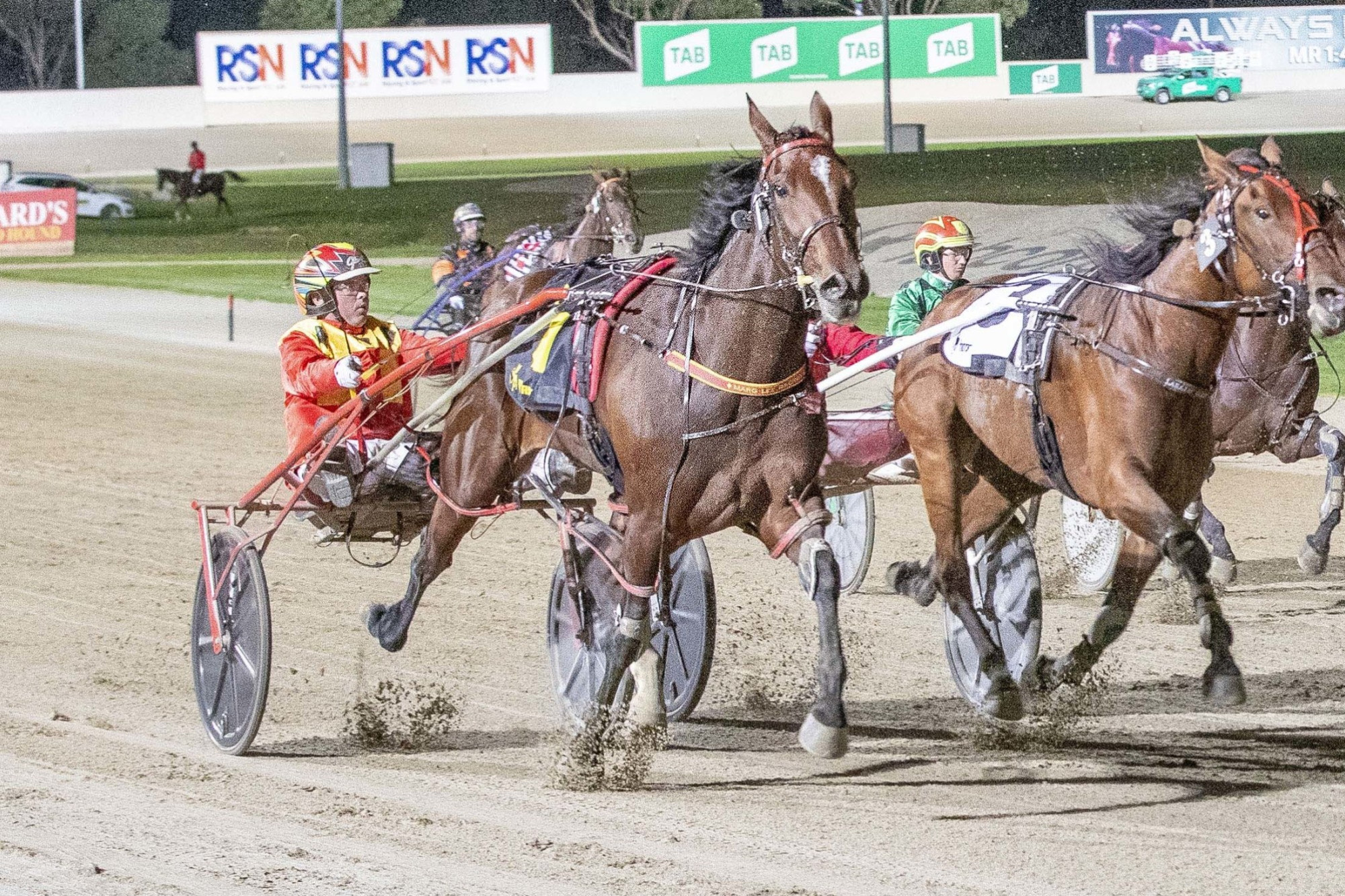 Keayang Jackie and Glen Craven narrowly got home in the Allied Express Classic for three year-olds on Saturday night. Photo supplied by Stuart McCormick/Harness Racing Victoria.