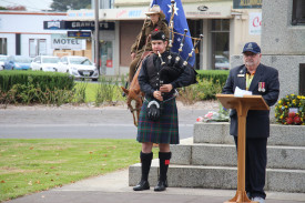 Piper Liam King plays a tune at Terang’s morning service.