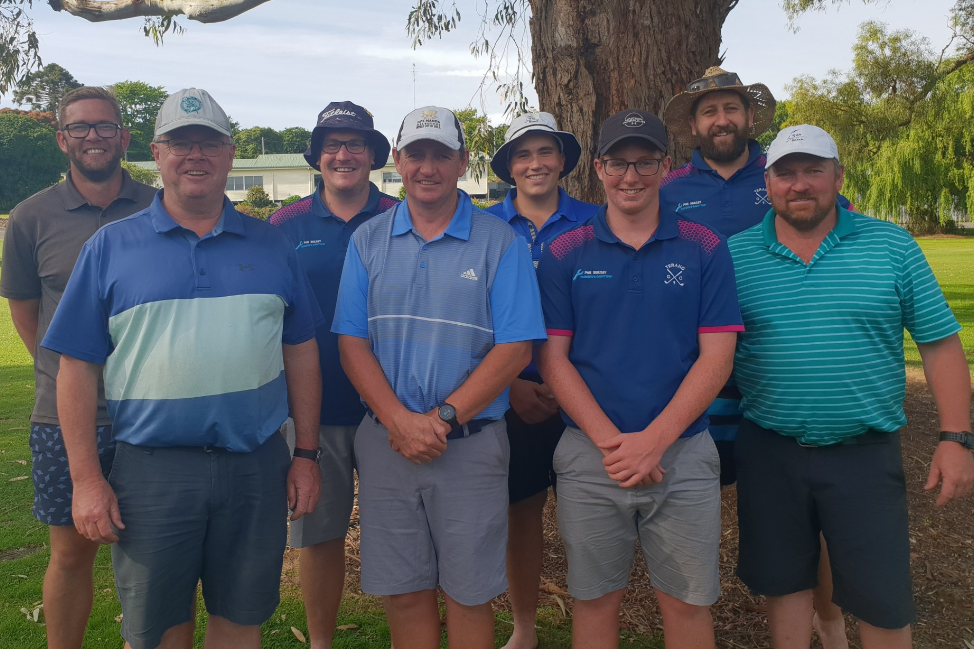 Terang Golf Club members (l-r) Liam Arnott, Nigel Brucker, Liam Venn, Phil Beasley, Riley Scanlon, George Beasley, Stephen Arundell and Trevor Beasley raised funds for the Warrnambool Cancer Centre, Let’s Talk Foundation and Terang Golf Club’s junior program as part of the 72 hole Longest Day Challenge last Saturday.
