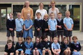 Fresh start: St Thomas’ Primary School welcomed April Harris, Grace Lucas and Janet Cain as new teachers for 2020, alongside 16 new Preps on Monday. 