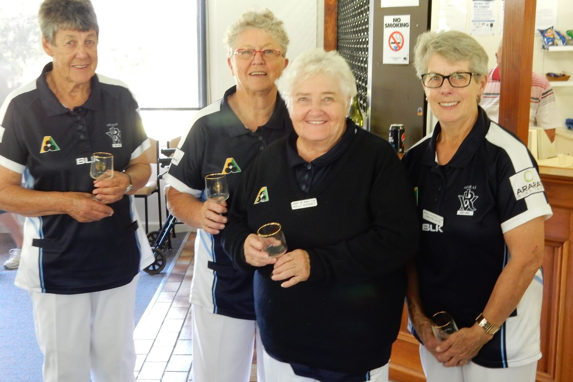 Winners of the Margaret Sumner invitational fours, Lawn Tennis’ Rose Alderman, Jenny Brown, Sandra Suridge and Dianne Hoggan pictured with Margaret Sumner (far right) following last week’s event.