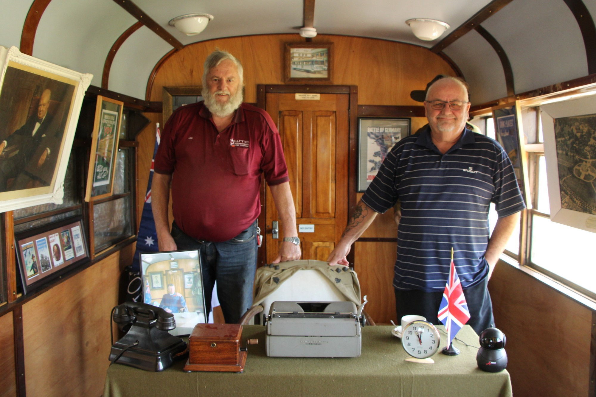 Plans in motion: Terang Returned and Services League W871 tram restoration team member Les Morgan and president Steve Bloxham are excited to continue work on the installation, with a new shelter erected last week.