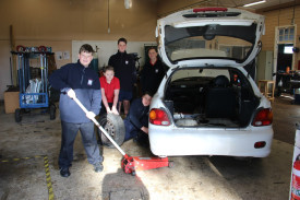 Learning: Members of Terang Terrors Car Race crew combine car maintenance skills with driving tests as part of their extracurricular studies at Terang College.
