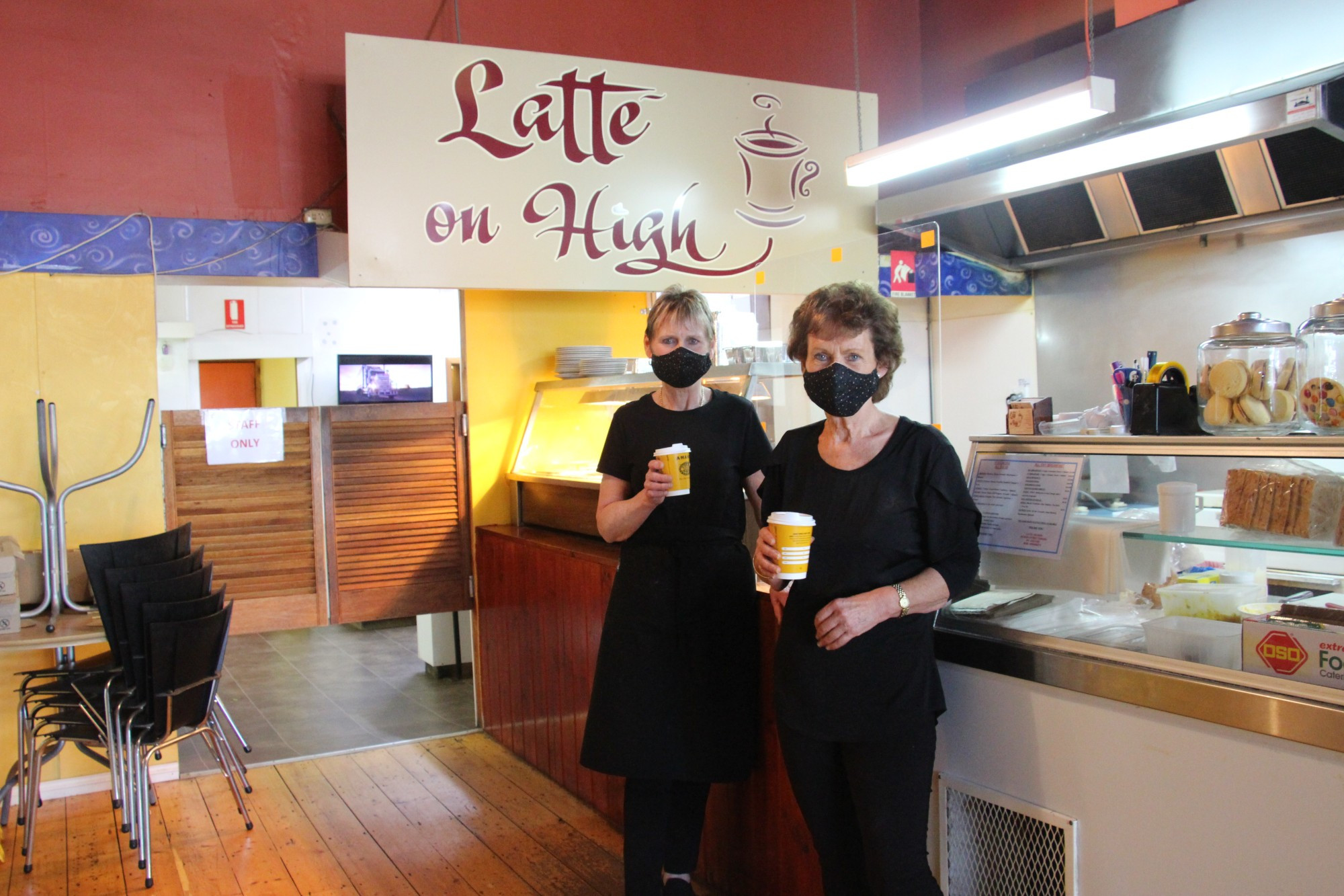 Initiative: Latte on High owner Bev Carroll and employee Shirley Cottee have been brushing up on their coffee-making skills and are encouraging Terang residents to nominate their peers as a Corangamite Champion for their chance to receive a free coffee from the local cafe.