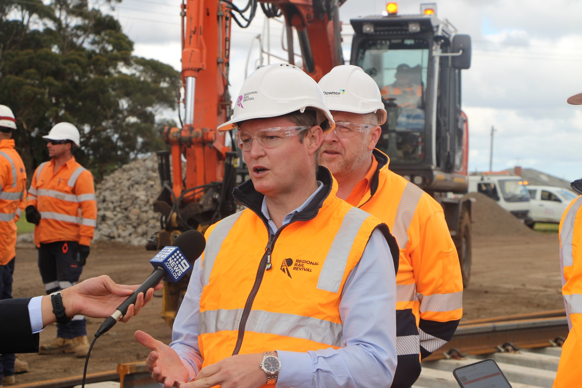 Rail line upgrades: Minister for Public Transport Ben Carroll visited Boorcan recently to watch the assembly of track turnouts as part of the crossing loop.