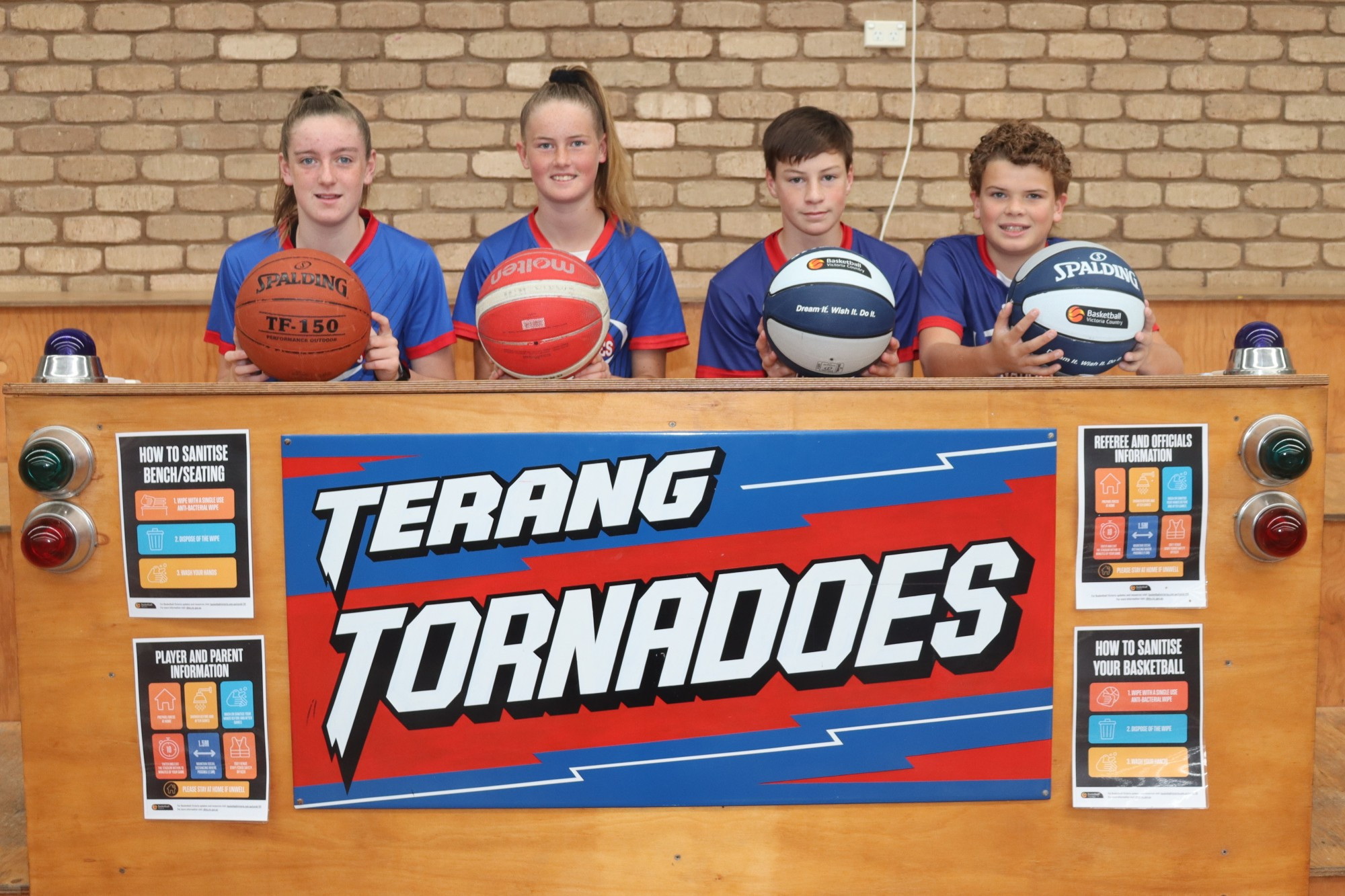 Selected: Terang Tornadoes (l-r) Lara Clarke, Emma Hill, Hamish Molan and Tayte McMaster have all earned selection in this year’s Basketball Victoria Country’s under 14 regional basketball academy program.