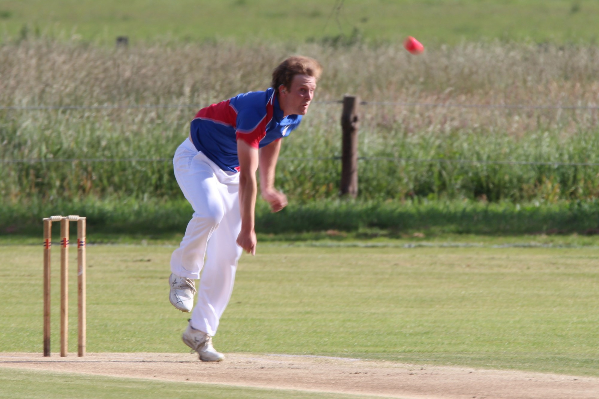 Tyson Hay, pictured bowling in Terang’s Twenty20 contest with Noorat earlier in the season, played an important role with both bat and ball in the Goats’ victory over Heytesbury Rebels last Saturday.