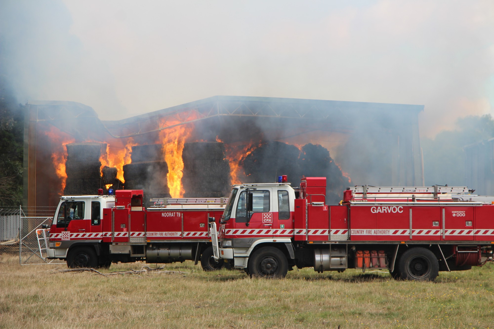 Combustion: A haystack fire at Ridley Agriproducts in Terang was quickly brought under control thanks to efforts from local Country Fire Authority brigades and Ridley employees.