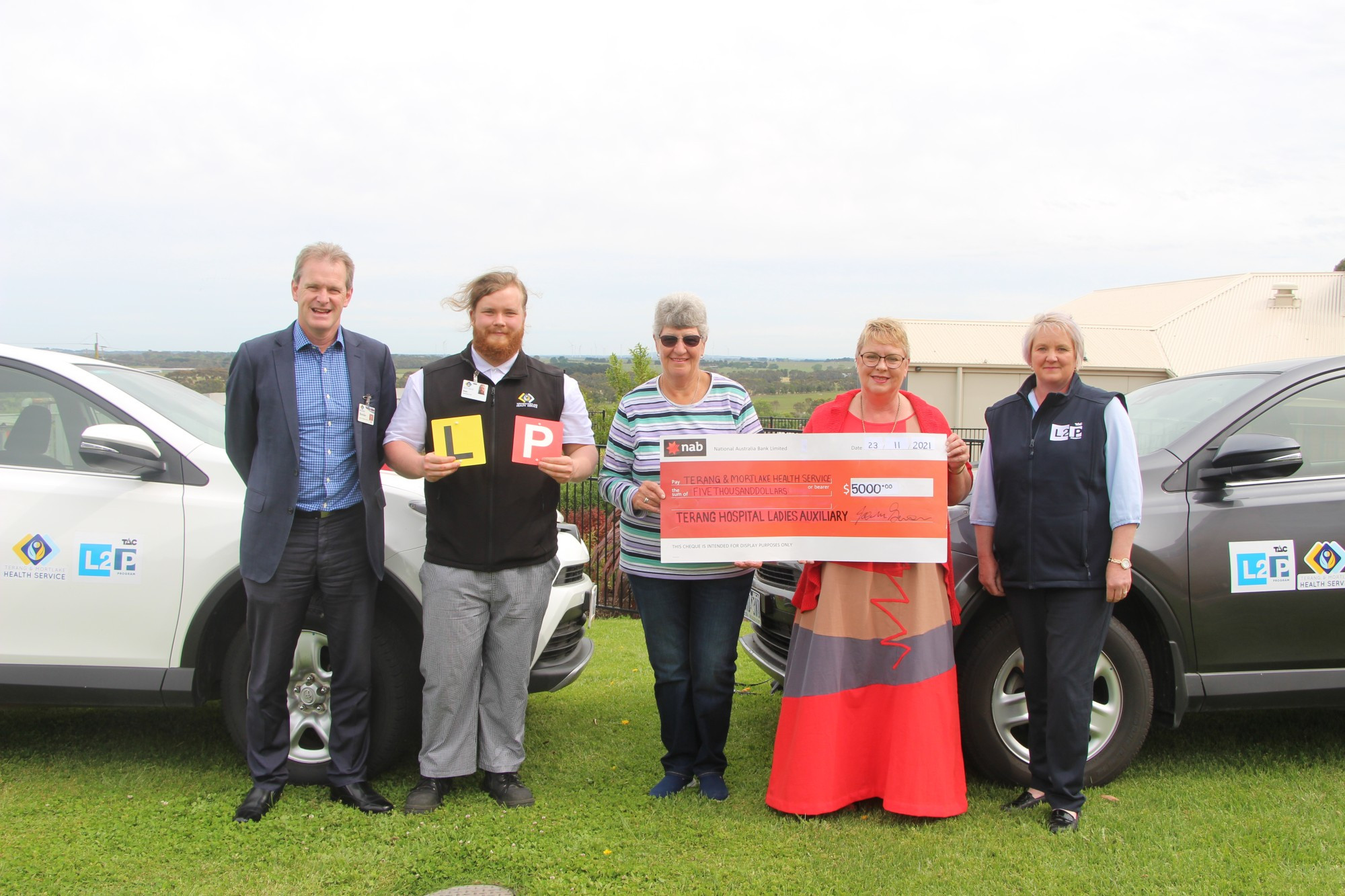 Behind the wheel: Corangamite youth needing help getting their licence will receive a boost thanks to the efforts of the Terang Hospital Ladies Auxiliary and Terang Mortlake Health Service. Pictured from left L2P mentor driver Brendan Williams, TMHS apprentice chef/L2P graduate Sean Harrison, Terang Hospital Ladies Auxiliary treasurer Nola Davey and president Michelle Mackinnon, and L2P co-ordinator Sally Hampson.