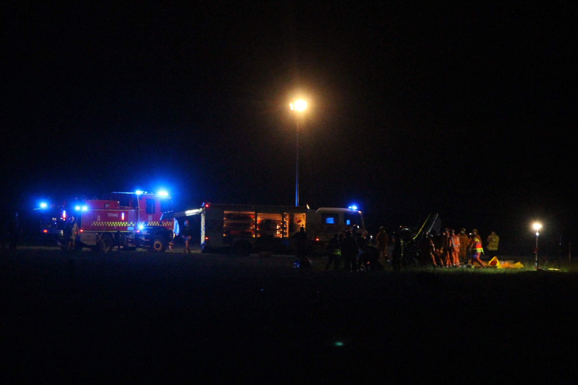 Wrecked: A severe single-vehicle collision in Terang on Sunday night saw three people injured, with one man being airlifted to hospital after being ejected from the rolling vehicle.