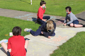 Colourful: Terang College students used a range of creative outlets to celebrate a belated Book Week, including chalk drawing on the footpath outside the senior campus. 