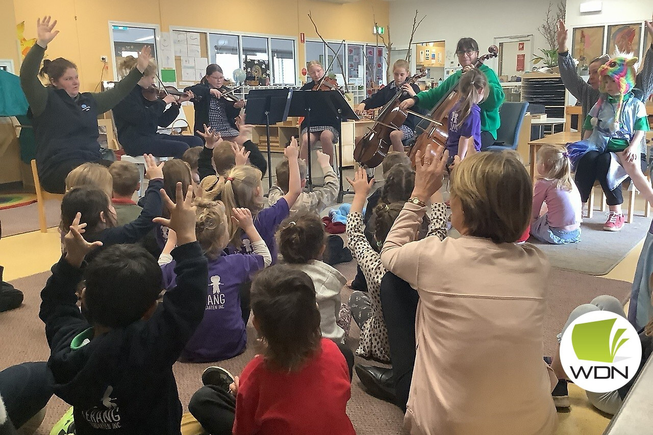 On tour: Senior students put on a show as part of the Terang College Instrumental Music Program, playing favourites including Twinkle Twinkle Little Star for kinder students.