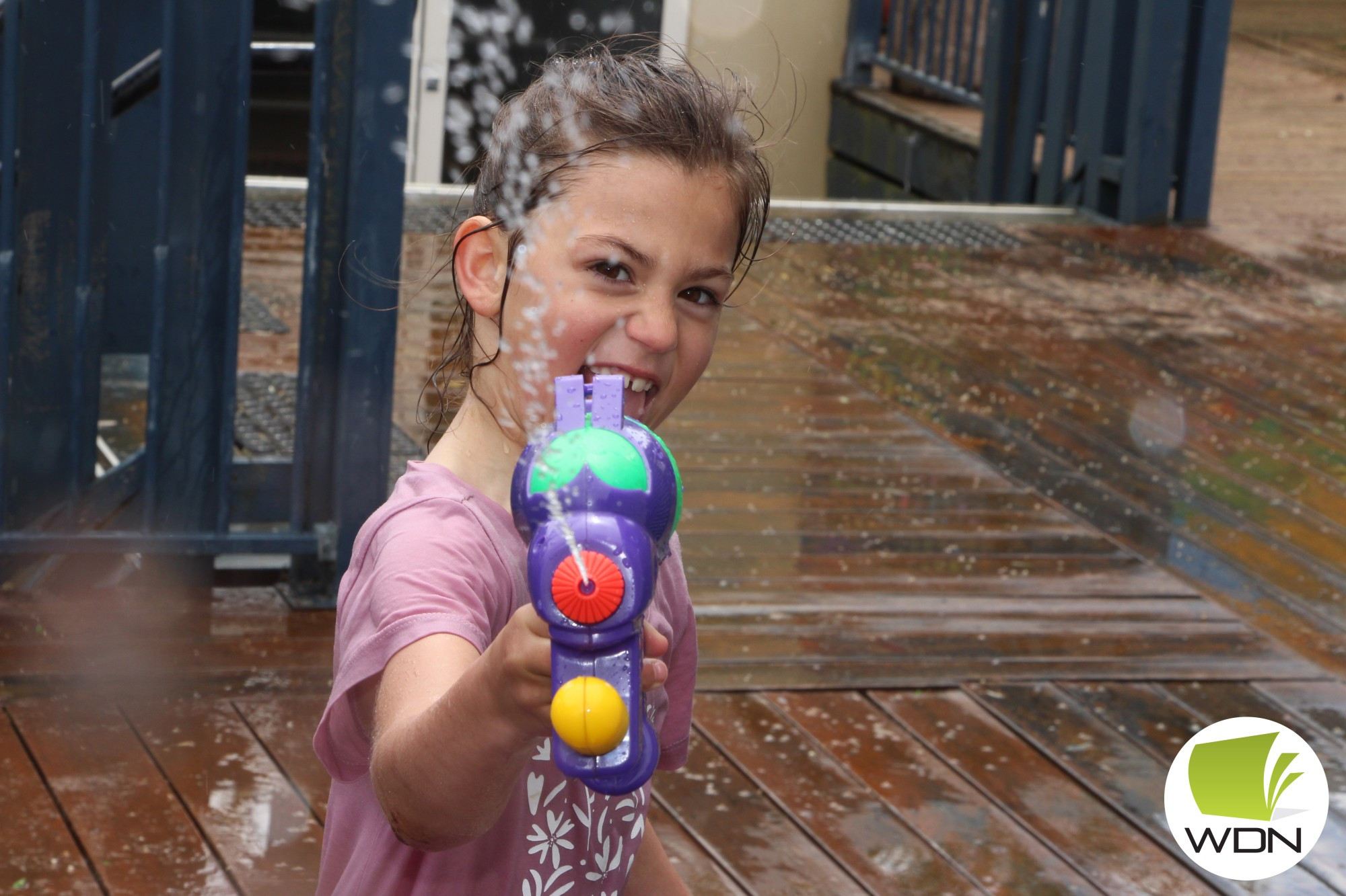 Locked and loaded: Noorat Primary School students and staff loaded their water pistols for a whole school water fight on Monday.