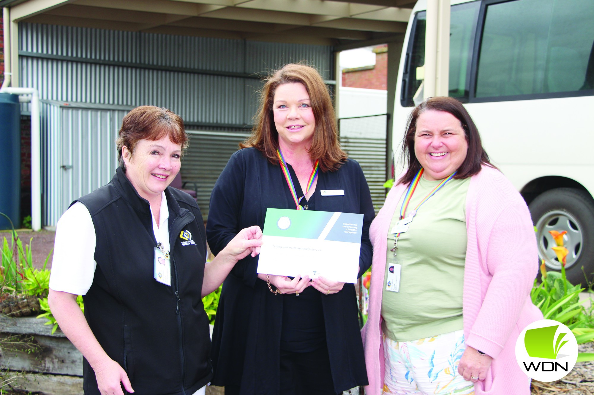 Healthy changes: Kerryn Dwyer, Jane Bourman and Tanya Glossop celebrated Terang and Mortlake Health Service recently completing the State Government’s Achievement Program, meeting the benchmarks for creating a healthier work environment.