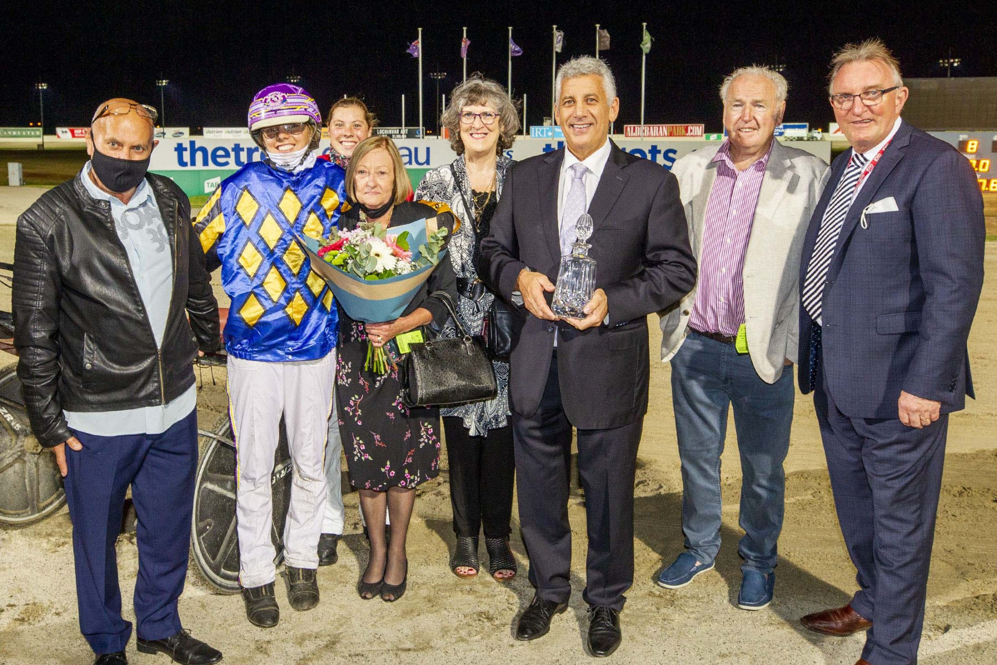 Jubilant: Connections of Heza Son Of Agun were delighted with the three year-old pacers win in the VHRC Cadeceus Classic. Picture supplied by Stuart McCormick/Harness Racing Victoria