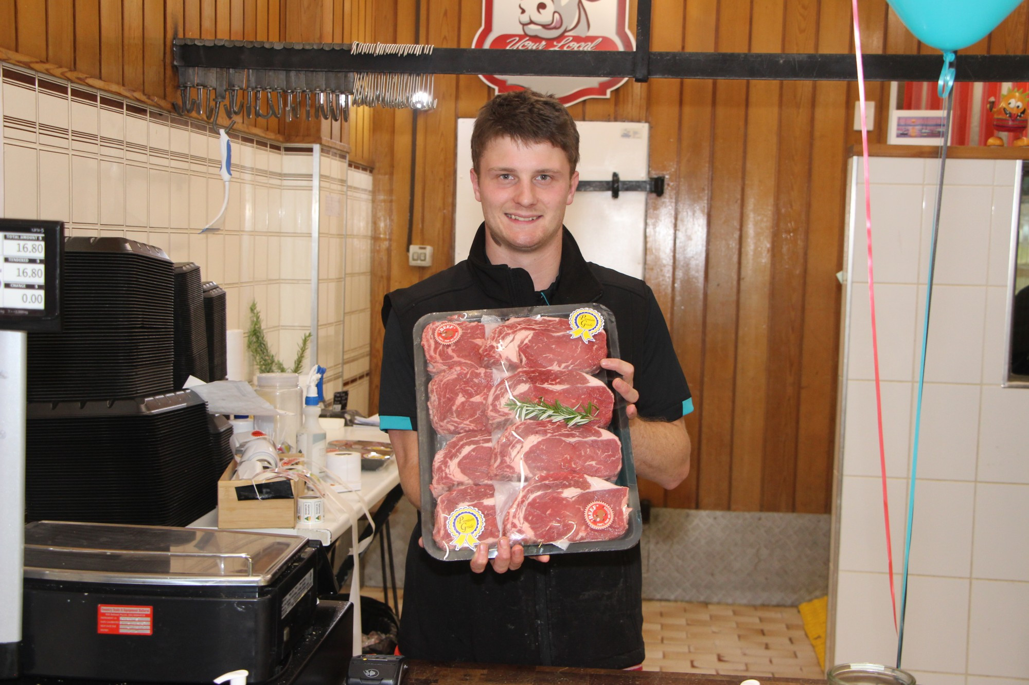 Making it his own: Terang butcher Aaron Robertson officially opened Robbos Country Cuts this week. The 22 year-old jumped at the opportunity to start his own business after ‘A Cut Above’, where Aaron was previously an apprentice, closed.