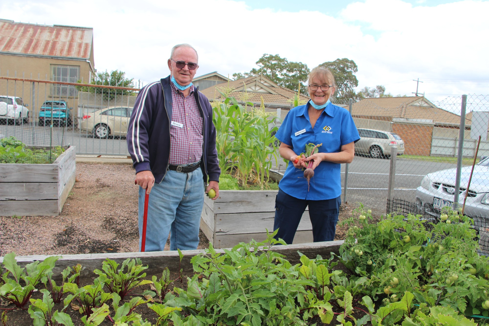 Growing together: Terang and Mortlake Heath Service social support client Bruce Sainsbury, 87, is the green thumb behind a thriving vegetable garden at the Josie Black Community Health Centre.