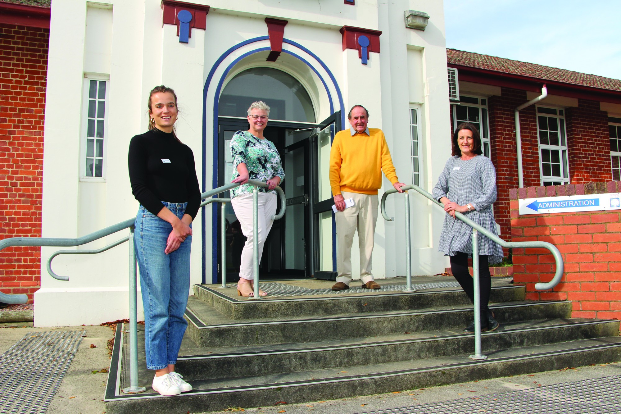 Past, present, future: Former Terang College Dux students (from left) Hannah Duffus, Fiona Giblin, Donald Bradshaw and Kirsten Pekin were among those to reunite at the school last week as part of the school’s Education Week celebrations.