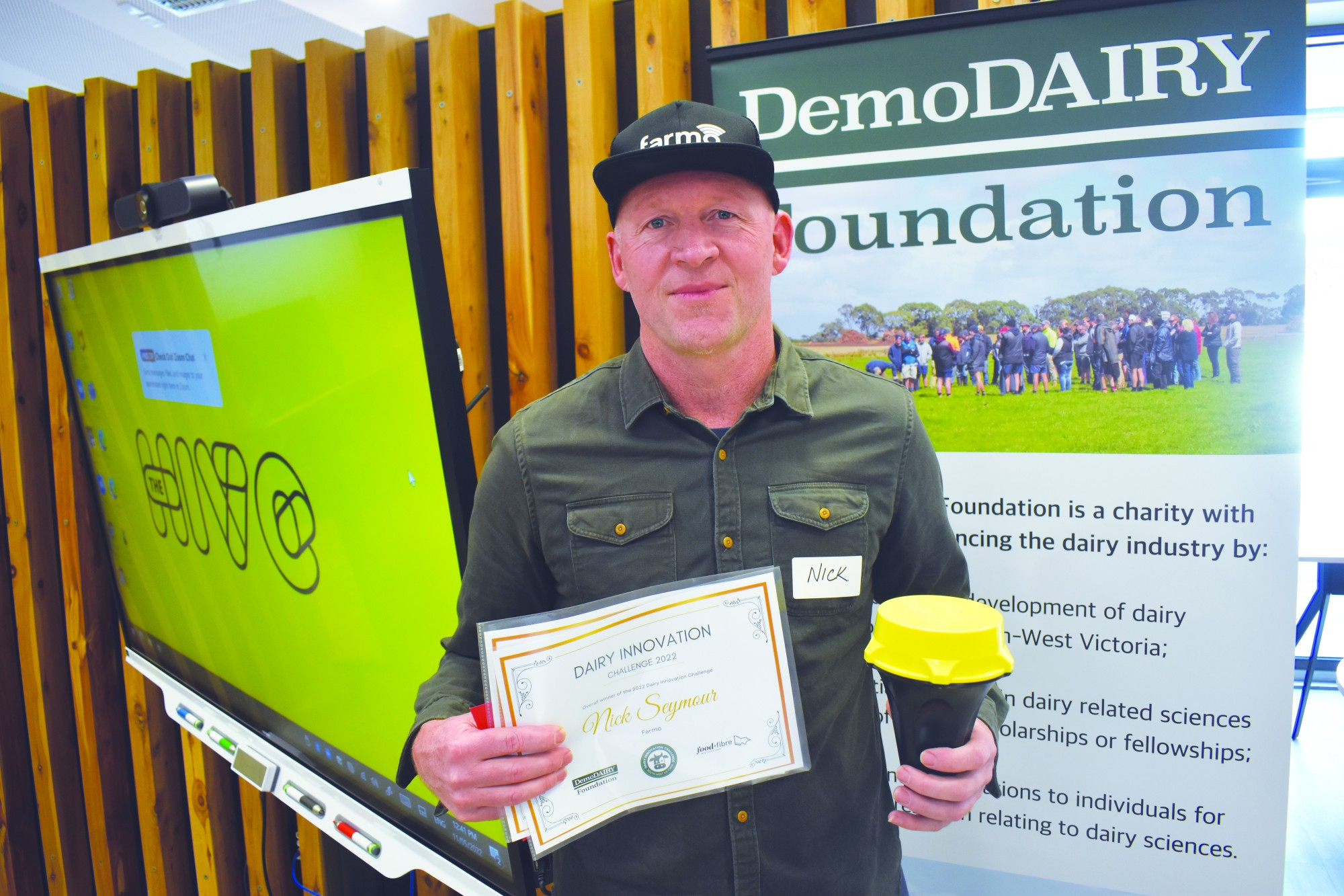 Agricultural innovation: Nick Seymour has taken out the top prize in the inaugural south west Victorian Dairy Innovation Challenge with a water rat which detects and alerts farmers to low water levels.