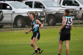 Thomas Henderson watches his snap for goal fly through for a major. 