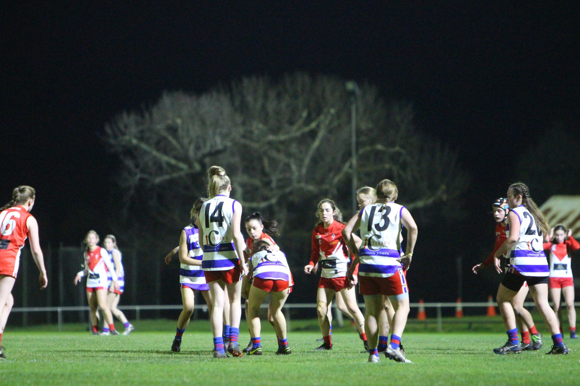 Shining bright: Mortlake Recreation Reserve lit up the night sky last Friday, as the Terang-Mortlake Bloods women (U18) became the first to host a night game at the oval following almost $500,000 in lighting upgrades.