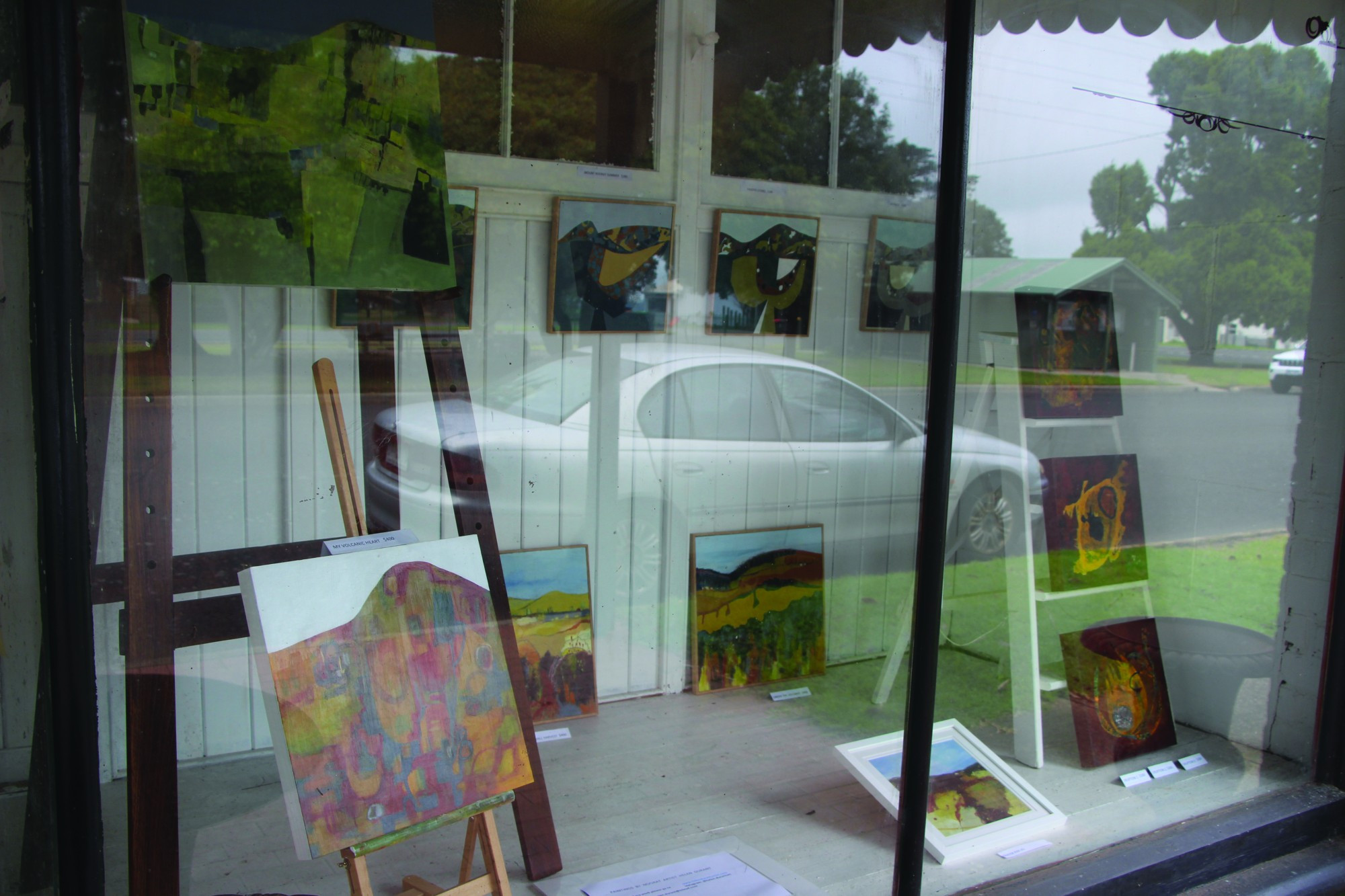 Eye-catching: This month’s shopfront window display in Noorat features the artistic creations of local artist Helen Durant.