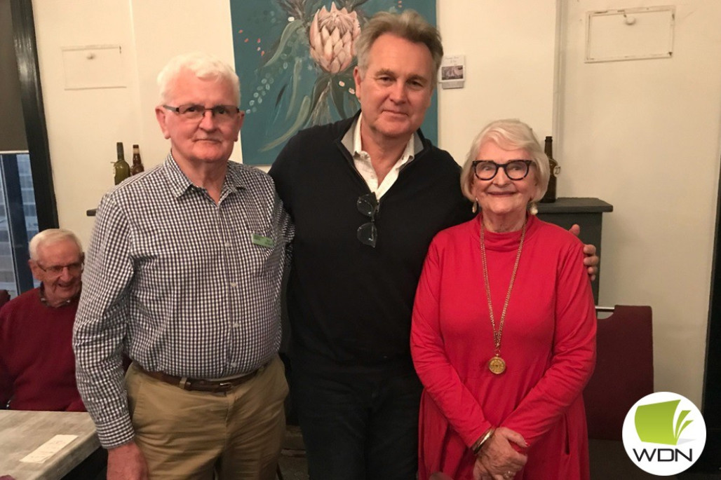 Celebrating history: Terang Historical Society president Bob McIntosh, renowned demographer and Terang native Bernard Salt and teacher Jeanette Eller.