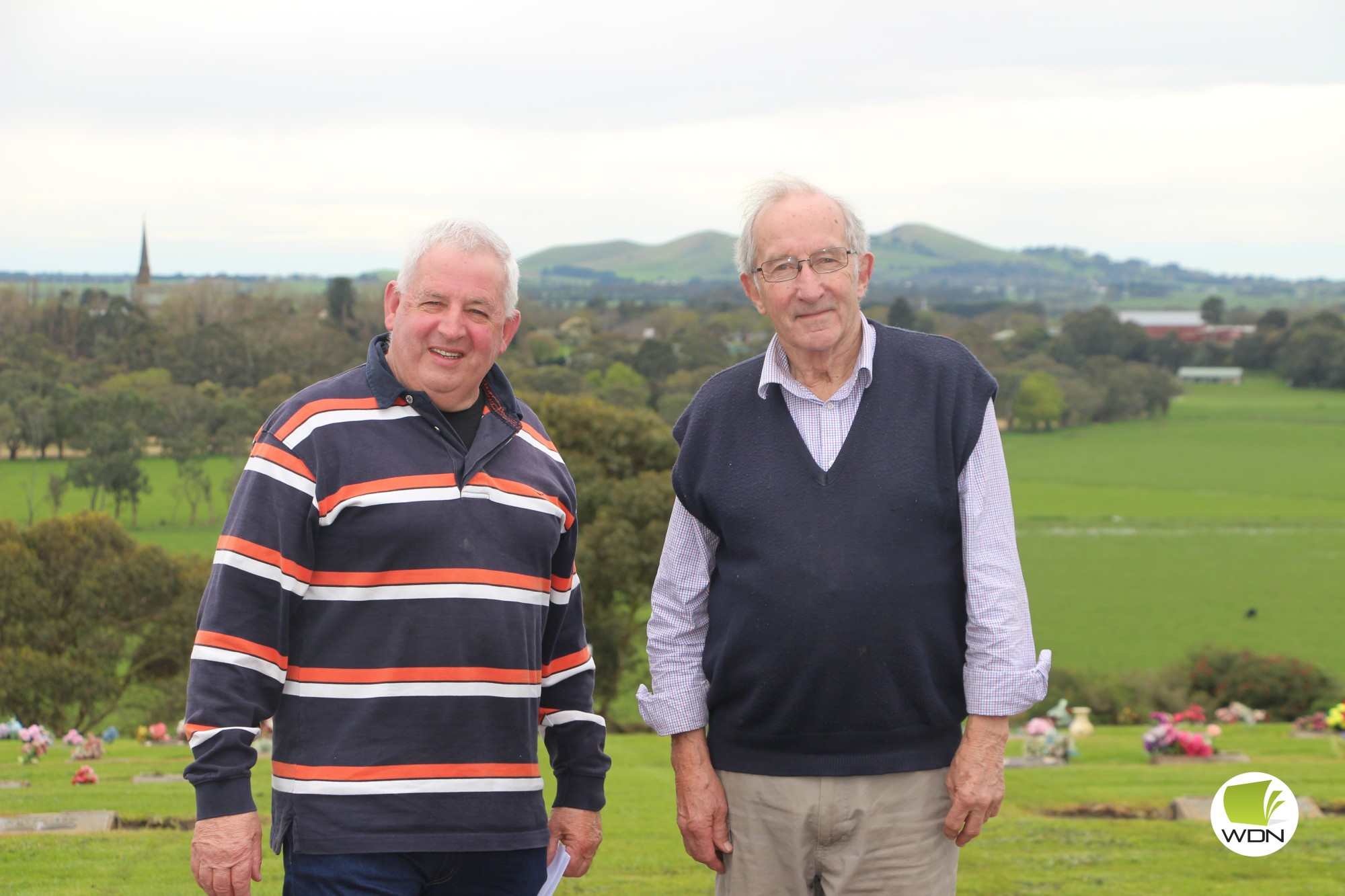 Eternal: Terang Cemetery Trust committee members Glenn Milroy (left) and Alan Tampion have opened a new chapter in the Terang Cemetery history, and will now look to funding to support the site in to the future.