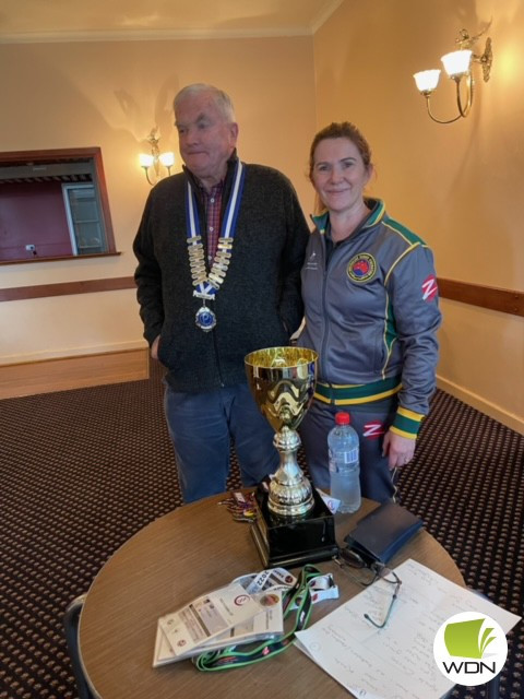 Karate: Terang Probus Club member Des McKinnon with guest speaker Jill Cole.