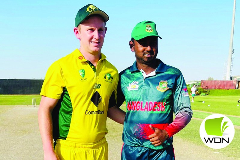 Captain: Terang’s Tyson Hay, pictured with Bangladesh captain Shahriar Ahmed Chowdhury, was thrilled to captain the Australian side in Dubai last week.