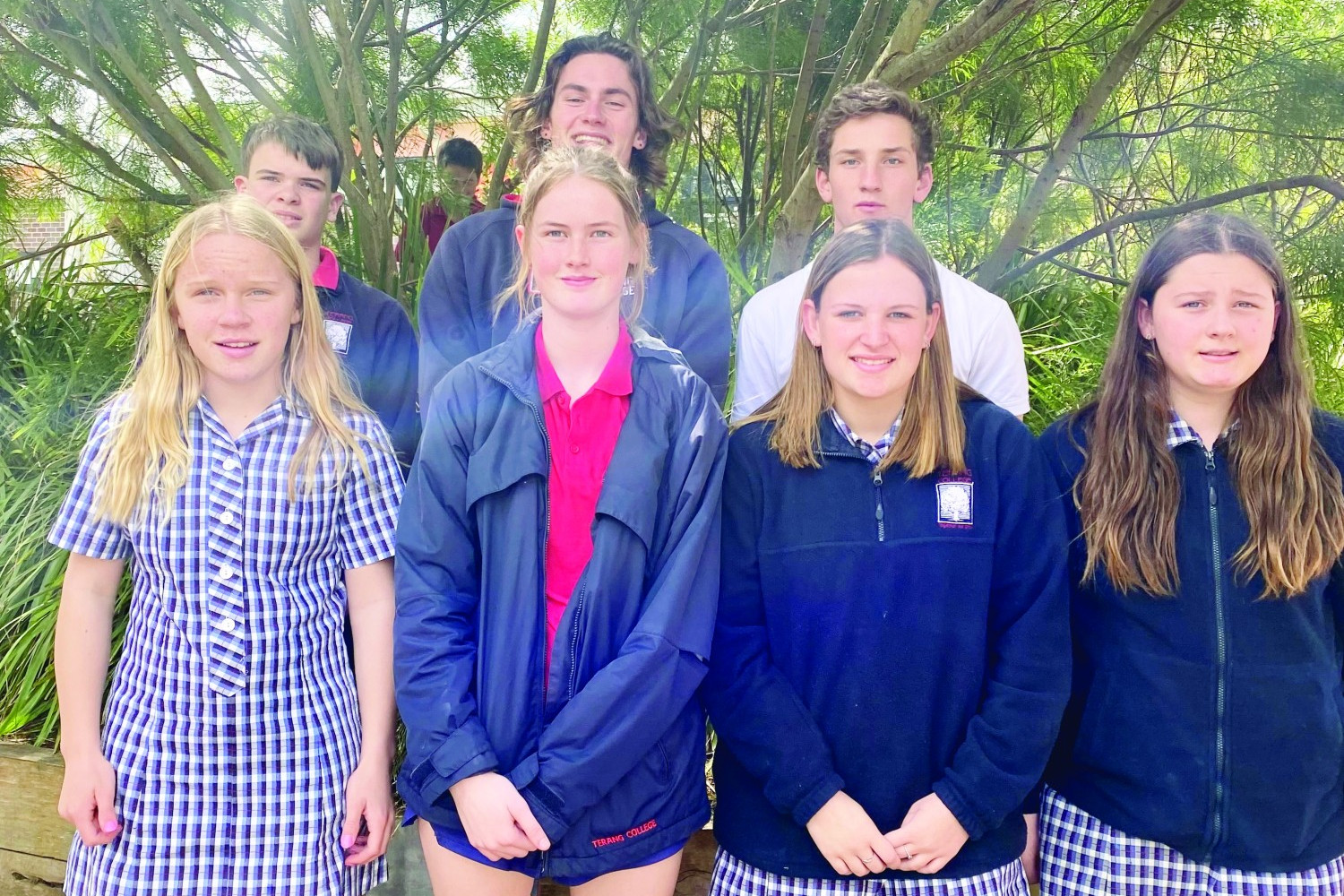 Terang athletes, back row from left: Tayte McMaster, Oliver Delaney and Nick Castersen. Front: Tayla Bell, Emma Hill, Lucy Eldridge and Elizabath Flavell.