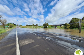 Mt Emu Creek flooded across the Princes Highway at the Mackinnons Bridge turnoff. 