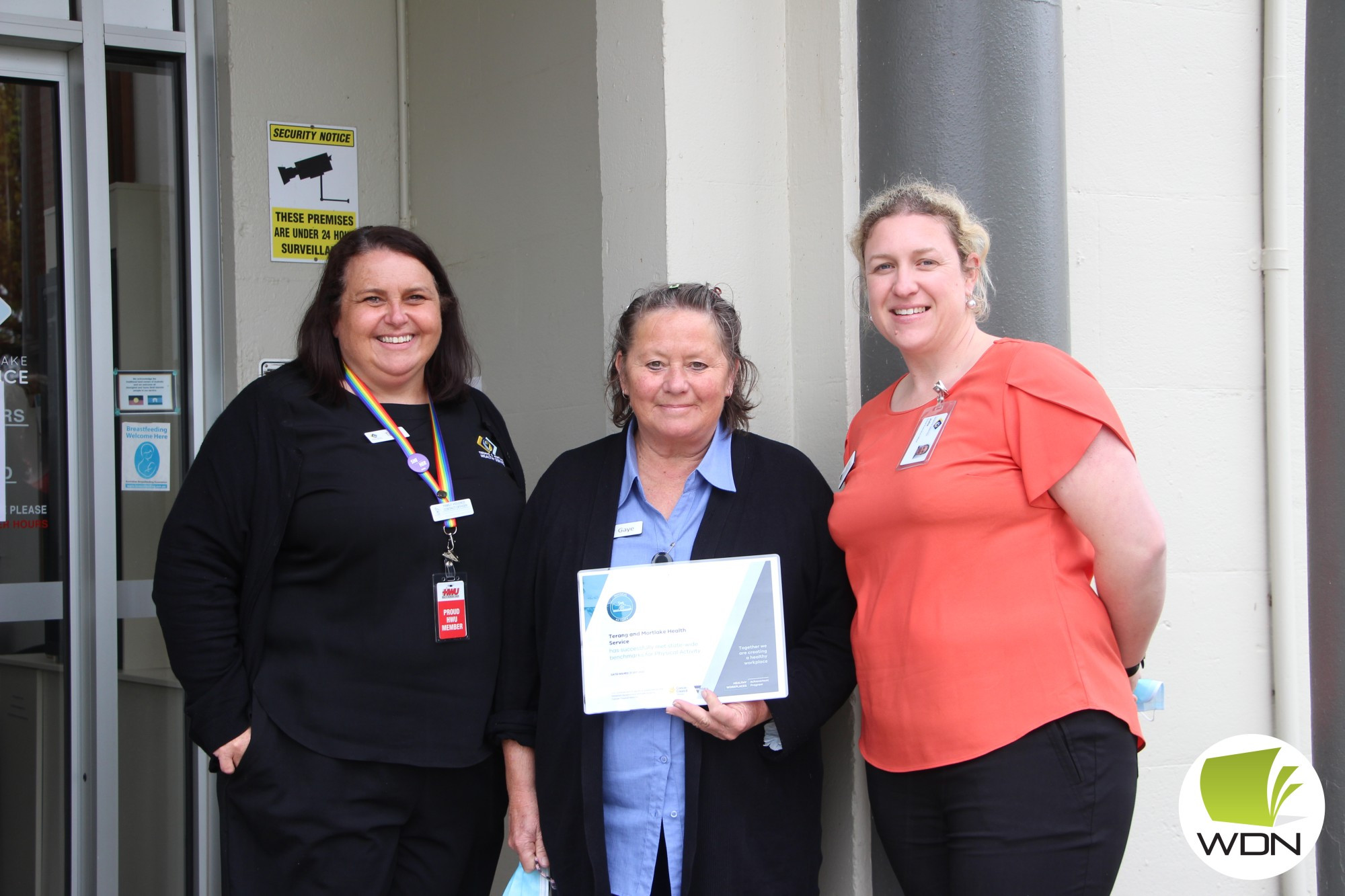 Improving health: TMHS health promotion officer Tanya Glossop, quality risk and safety manager Gaye Sanderson and CEO Julia Ogden were among staff members to be recognised for improving workplace health.