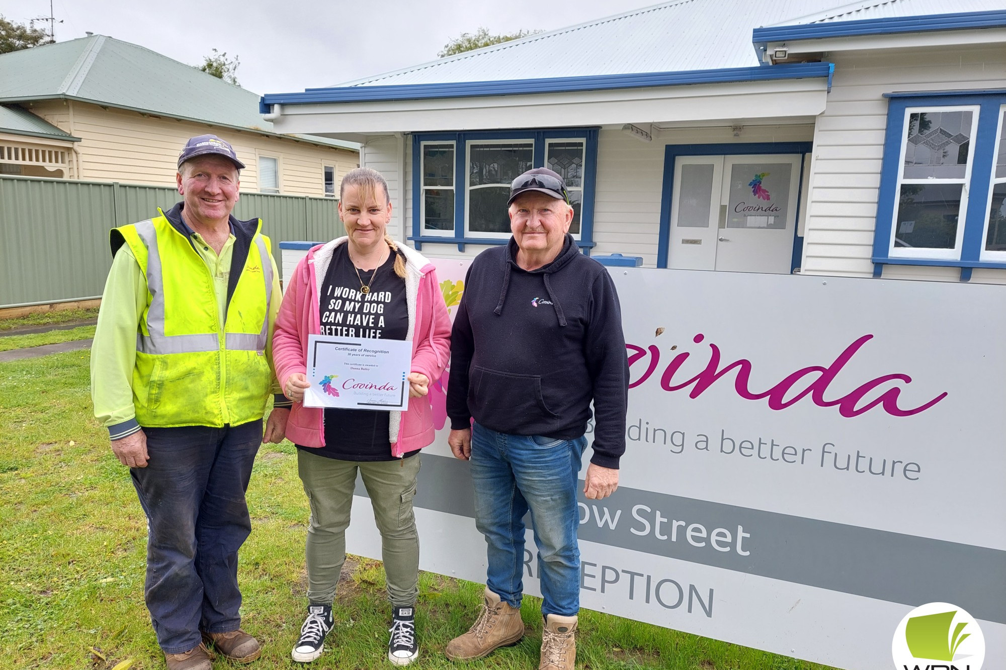 Recognition: Cooinda’s Damian Lenehan (from left), Donna Bailey and Daryl Wallace were recognised for their 30 years of dedicated service to participants at Cooinda’s recent annual general meeting.