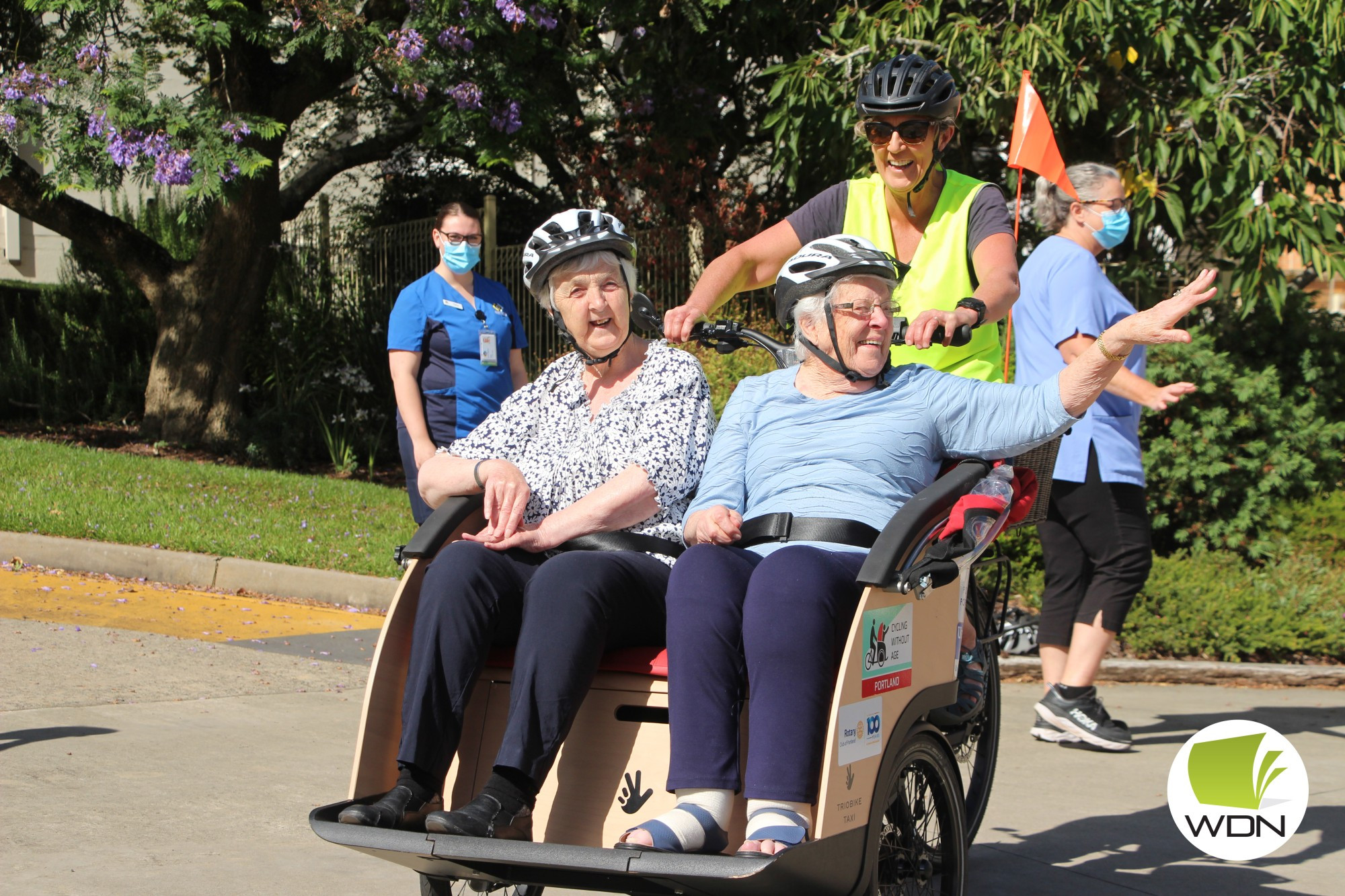 The wind in your hair: Residents at Terang’s Mount View Aged Care Facility were treated to a bike ride around town last week thanks to a special visit from Portland-based volunteers at Cycling Without Age.