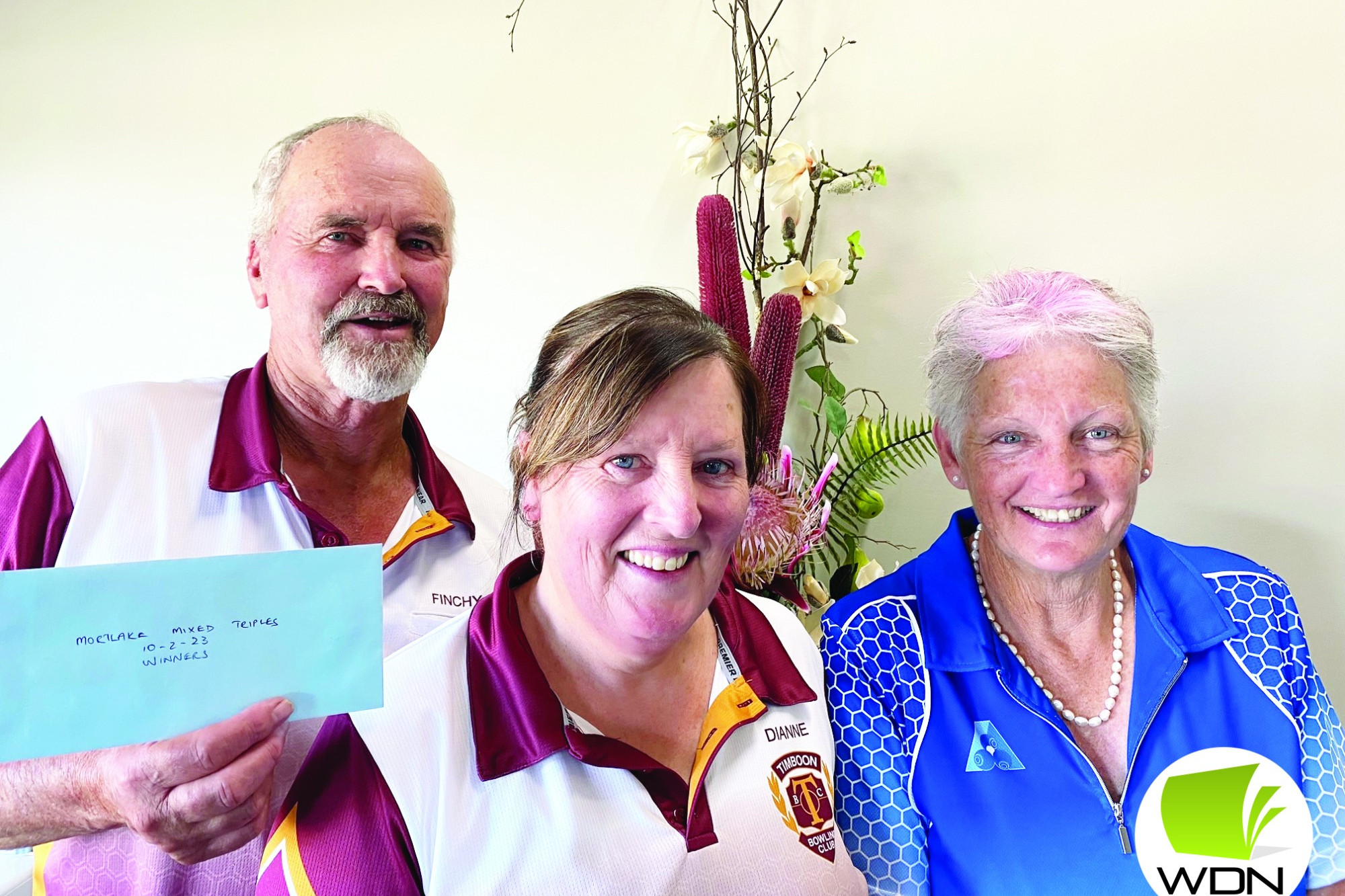 Mixed triples winners Arthur and Dianne Finch and Barb Draffen.