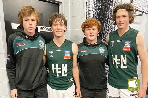 Terang Mortlake’s Tyler Vickers (under 17), Ryley Hutchins (under 23), Ned Roberts (under 17) and Rhys Buck (under 23) represented Hampden League last weekend.