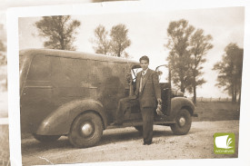 Memories: Les Reicha, pictured with the van which started an institution of Terang. 