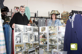 On display: Reicha’s Drapery co-owner Michael Reicha, pictured with colleague Sharon Kenna, is proudly displaying a photographic history of the iconic business his father established 70 years ago. 