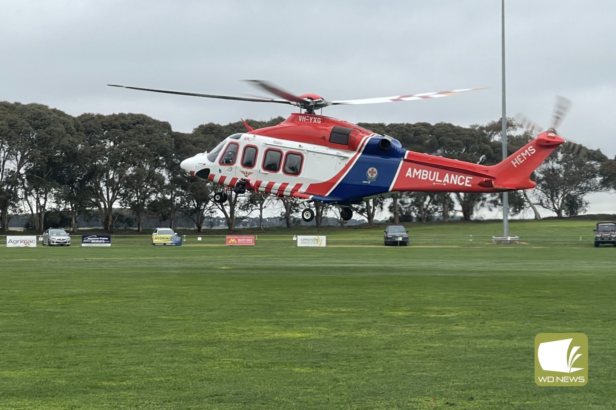 The air wing was called to treat and subsequently transfer to the Royal Melbourne Hospital, a Caramut footballer who was injured during last Saturday’s game against Lismore Derrinallum.