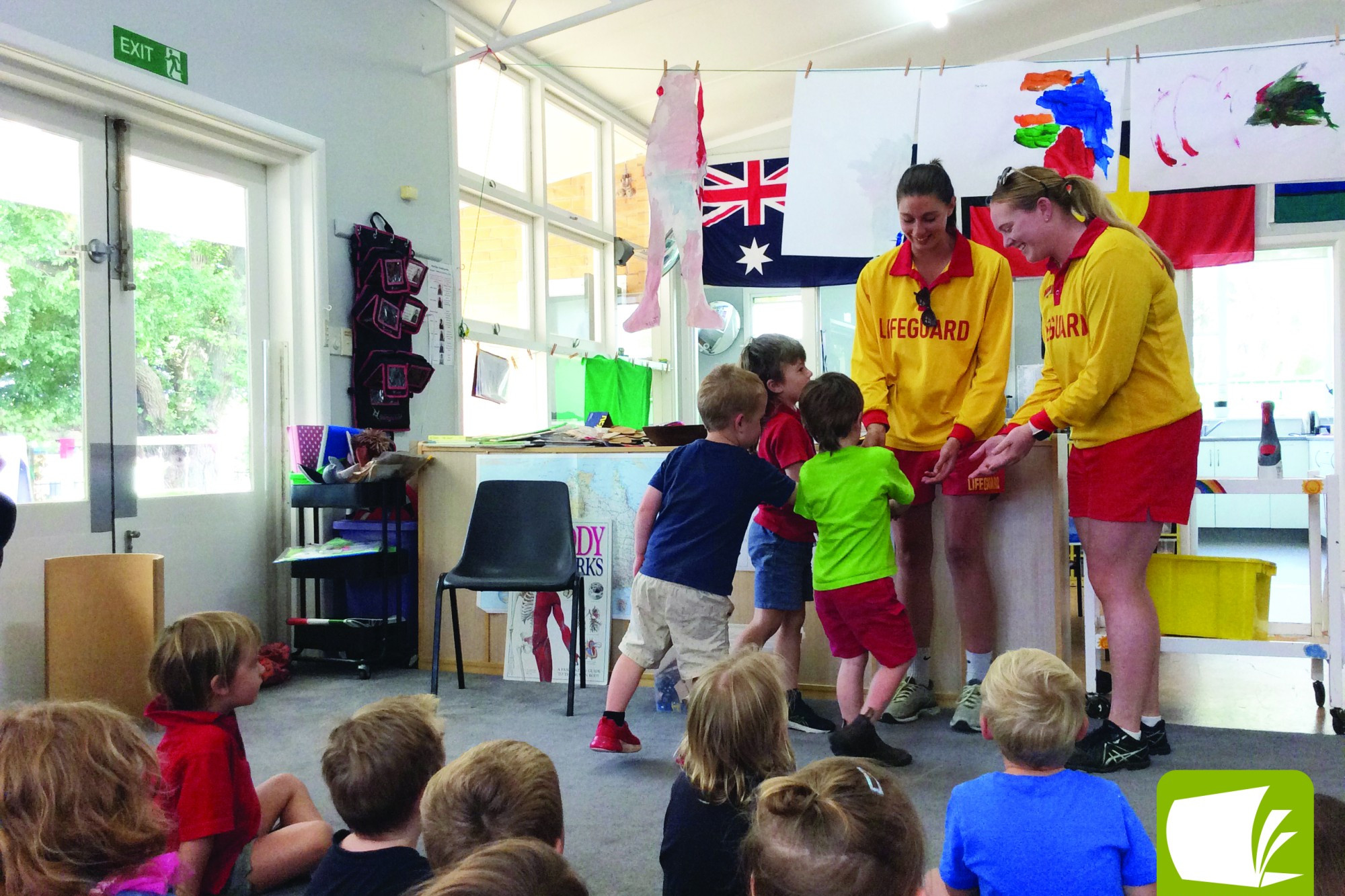 Little legends: Mortlake Kindergarten children raised $162 for the Mortlake Swimming Pool through the creative sale of playdough, which they got to donate to lifeguards Sarah and Caitlin last week.