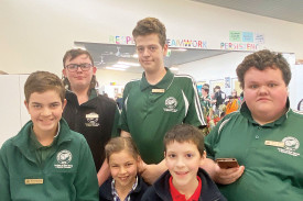 Hampden Specialist School captains, including Iris Rumble and Wyatt McIntosh (front) from the junior campus in Terang. 
