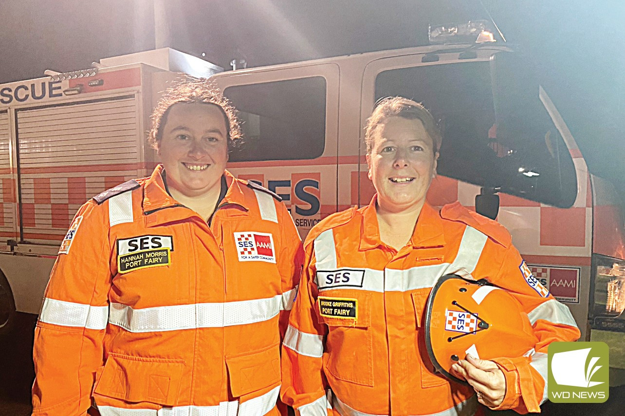 Thank you: Port Fairy SES volunteers Hannah Morris and Brooke Griffiths worked to save homes during last October’s flood emergency.