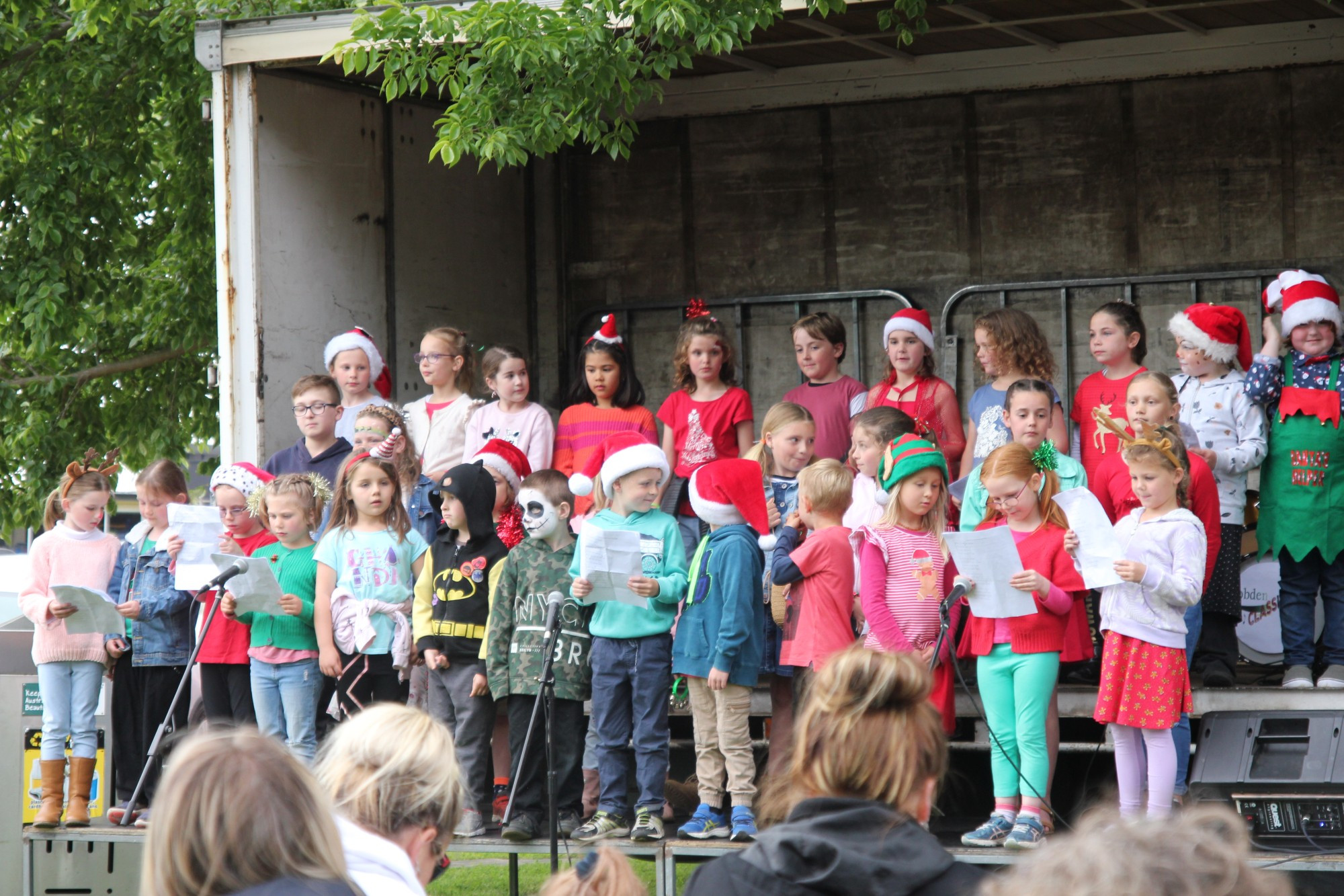 The Cobden Primary School Choir performs for those in attendance at Cobden’s Christmas-On-Apex event.