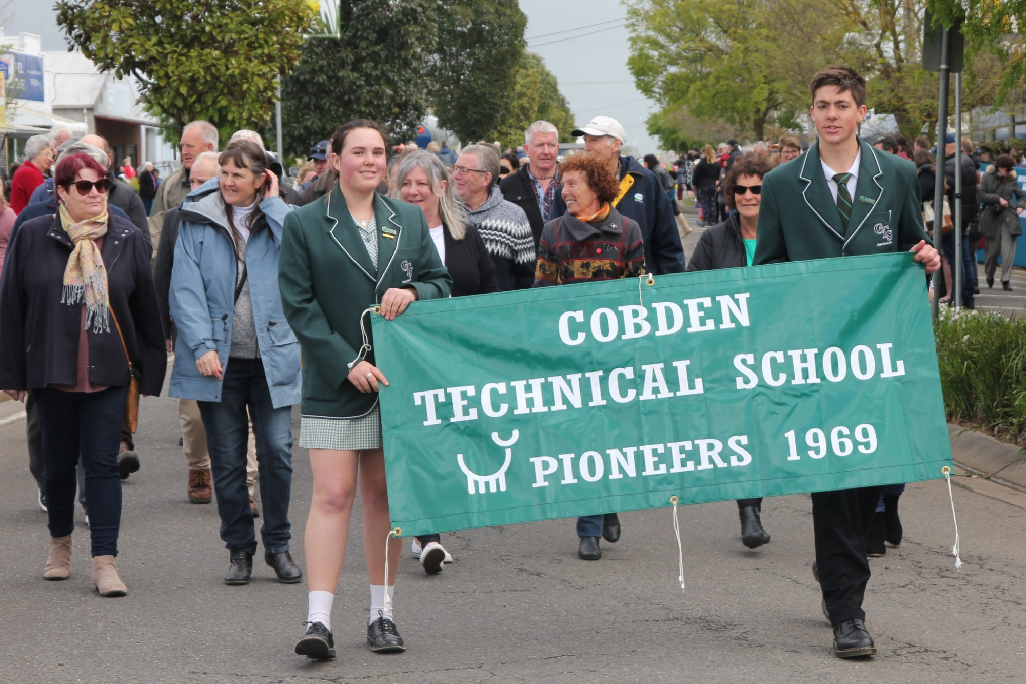 Fifty years of education: Past and current Cobden Technical School students walked in the annual Fonterra Street Parade as part of Cobden Spring Festival celebrations.