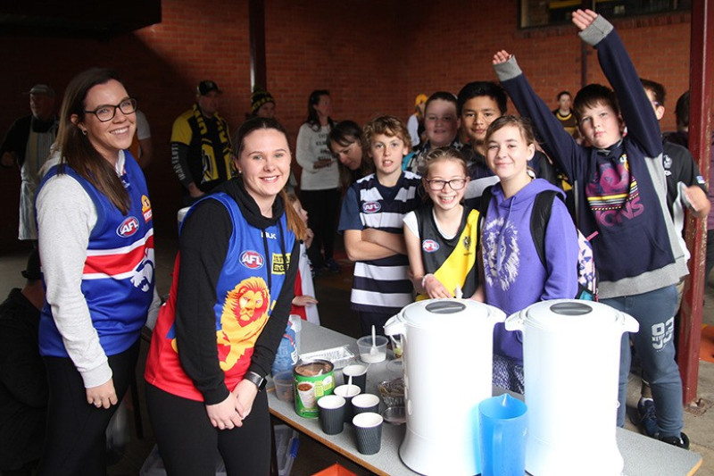 End of term: Cobden Primary School staff and students enjoyed the annual footy breakfast last Friday.