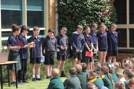 Community: Cobden Primary School students led the Remembrance Day service on Monday.