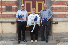 Rewarded: Terang Progress Association president Ben Dennis, secretary Gabrielle O’Brien and Ken McSween helped put the shire’s Community Event of the Year, the Colour Terang Festival, together. 
