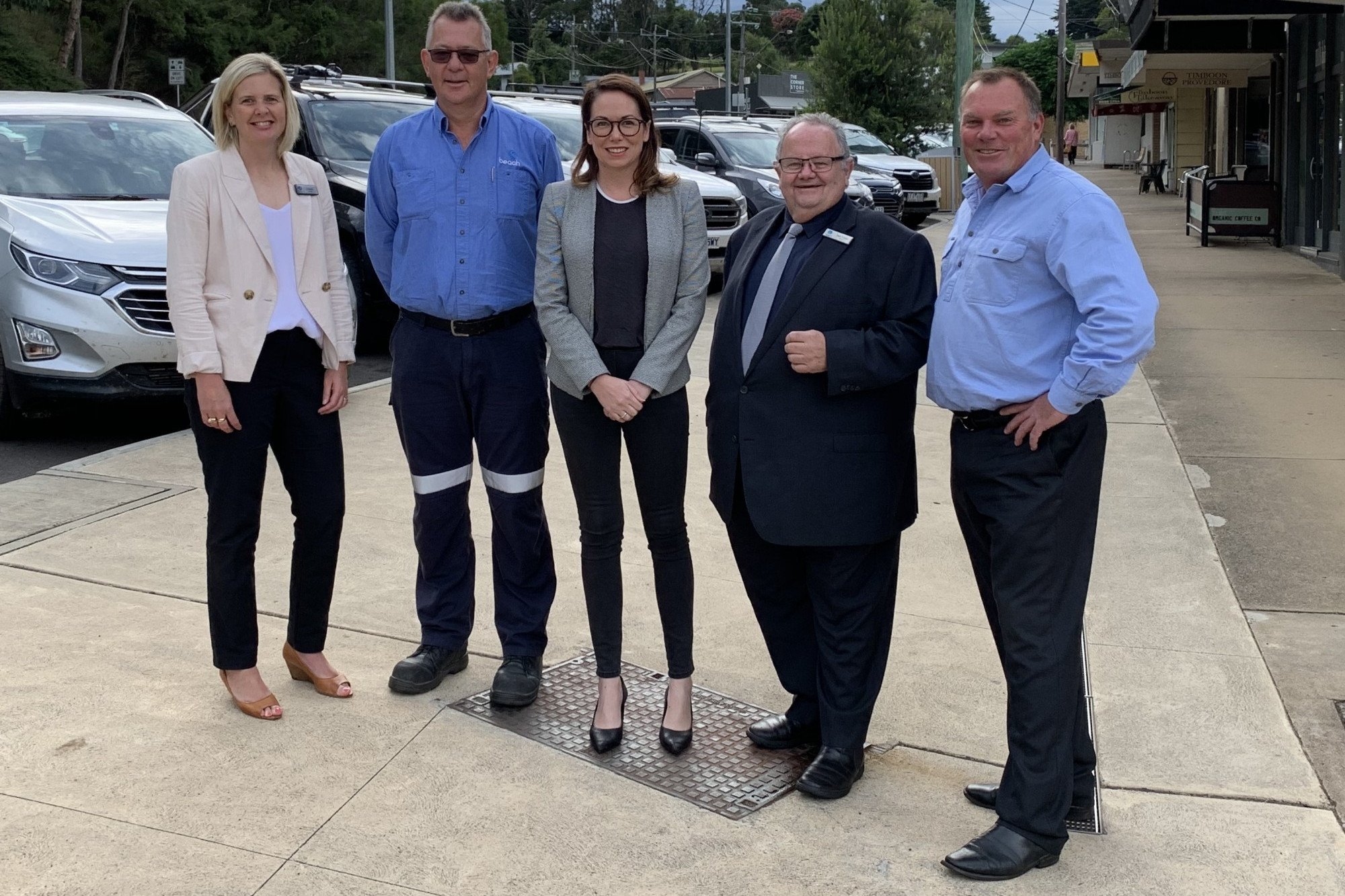 Boost for Timboon: Minister for Regional Development Jaclyn Symes (centre) paid a visit to Timboon last week to announce funding for Timboon.